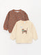 Crew Neck Long Sleeve Printed Baby Girl Sweatshirt 2 Pieces